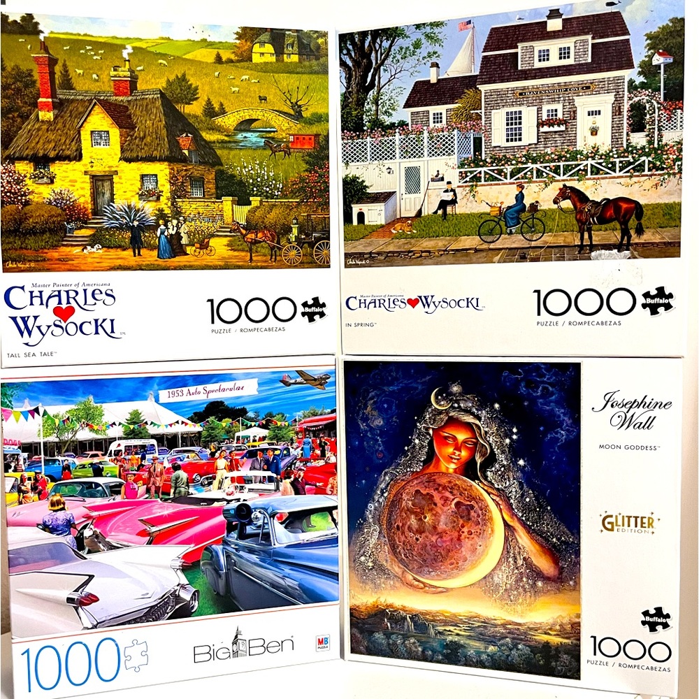 Set of 4 jigsaw puzzles, bundle lot of four, BUFFALO, MB, Charles Wysocki, 1,000